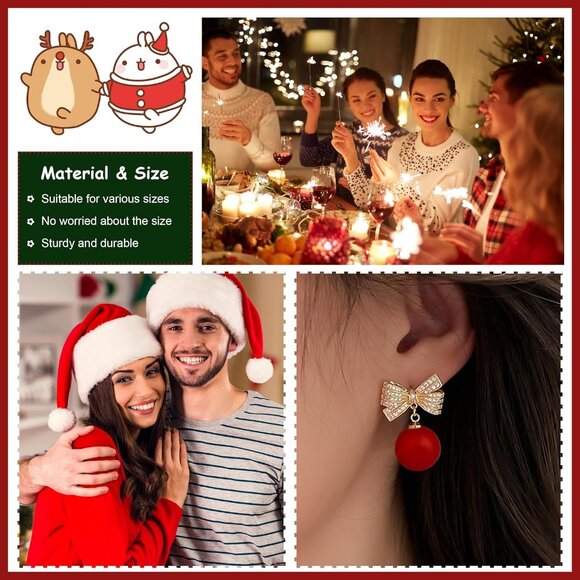 Christmas Earrings Pearl Bow Earrings Pearl Drop Earrings for Women Rhinestone - Picture 4 of 8